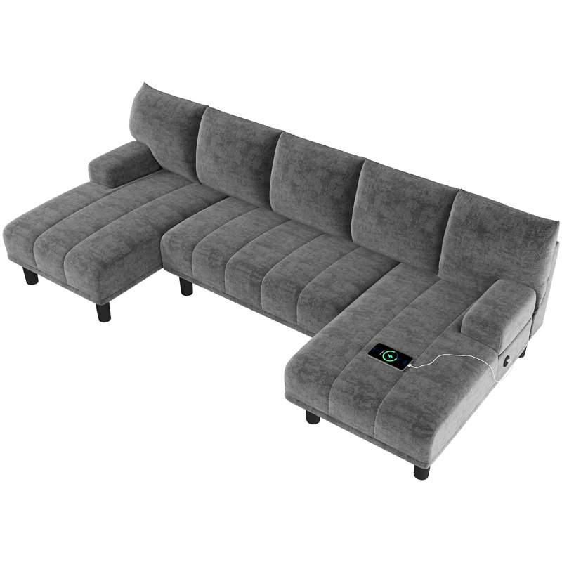 Ebern Designs Sectional Couches Sofa U Shaped Sofa Gray Chenille Modern